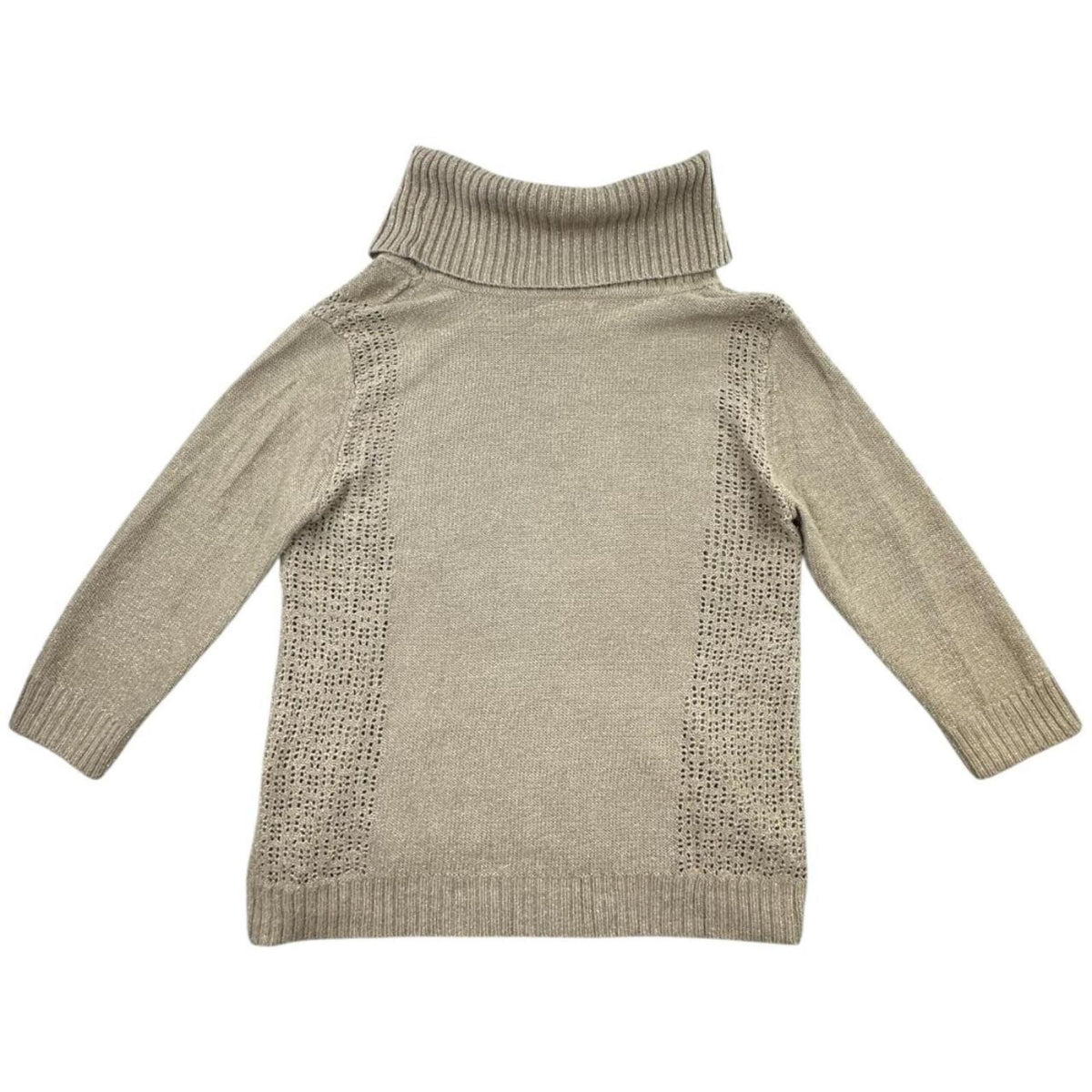 New York & Company Taupe Cowl Neck Sweater with Metallic Thread Detail