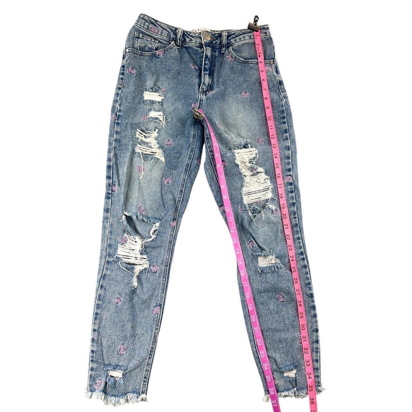 Tinseltown Butterfly Embroidered Distressed Mom Jeans High Rise Y2K Fairycore