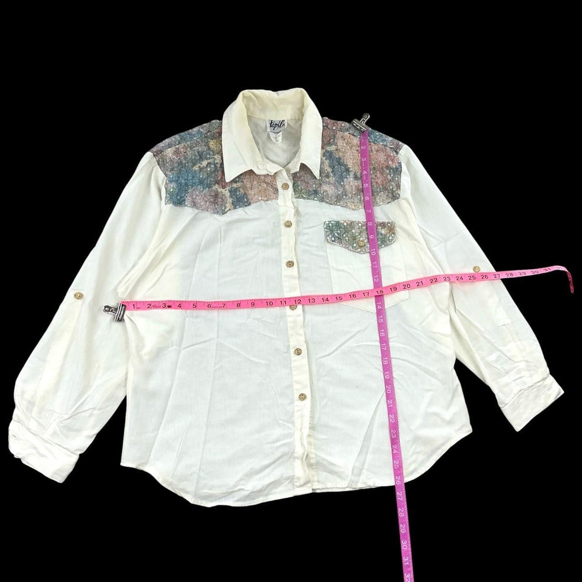 Vintage Tap & Co. Western Button Down Shirt Cream Cotton with Aztec Patchwork
