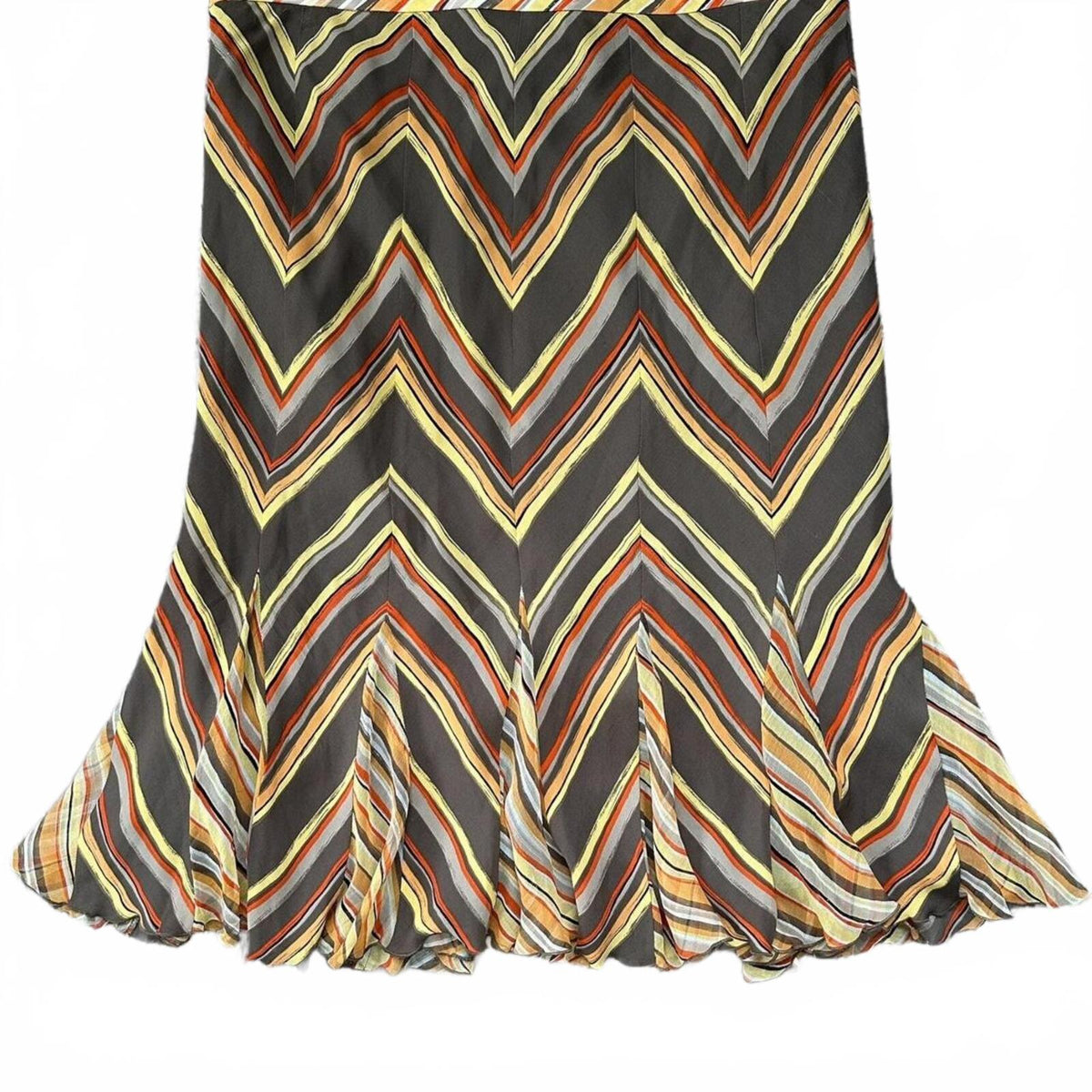 Alfani Multi Coloured Vintage Silk Skirt with Ruffle Hem Elastic Waist