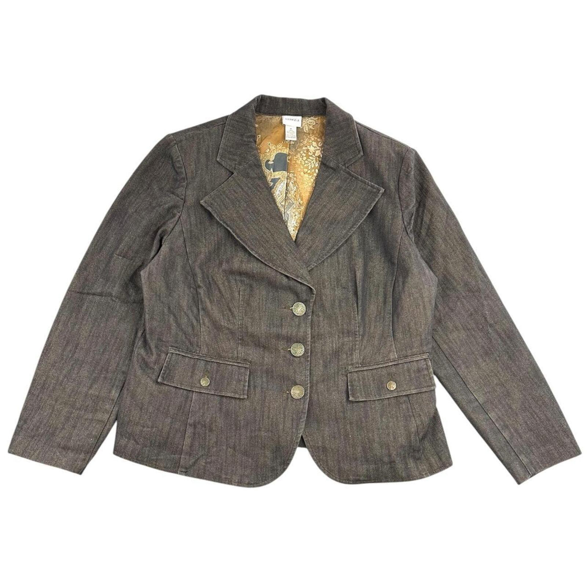 Venezia Vintage 90s Dark Brown Blazer with Gold Paisley Lining Y2K