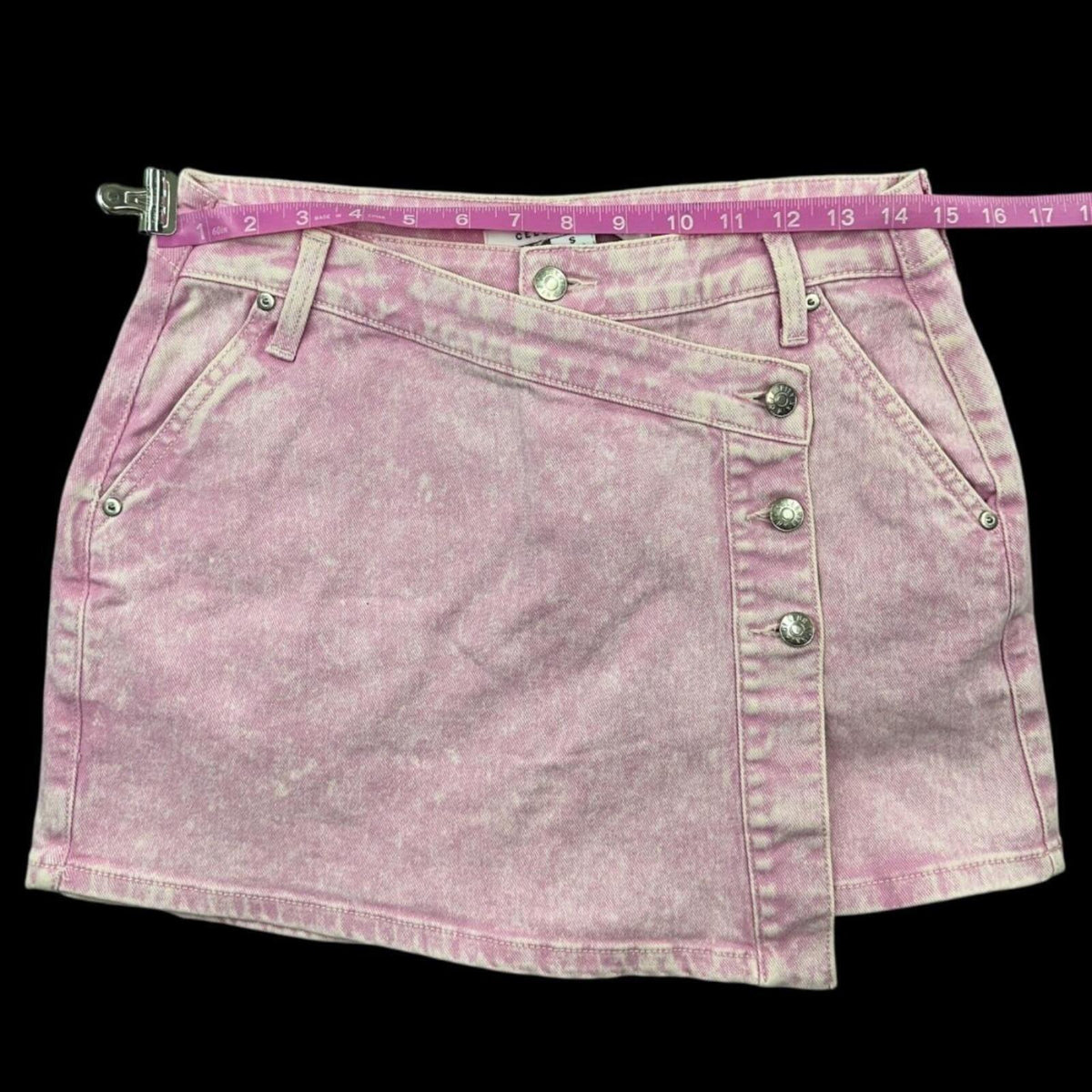 Celebrity Pink Asymmetrical Wrap Mini Skirt Pink Acid Wash Vintage Y2K