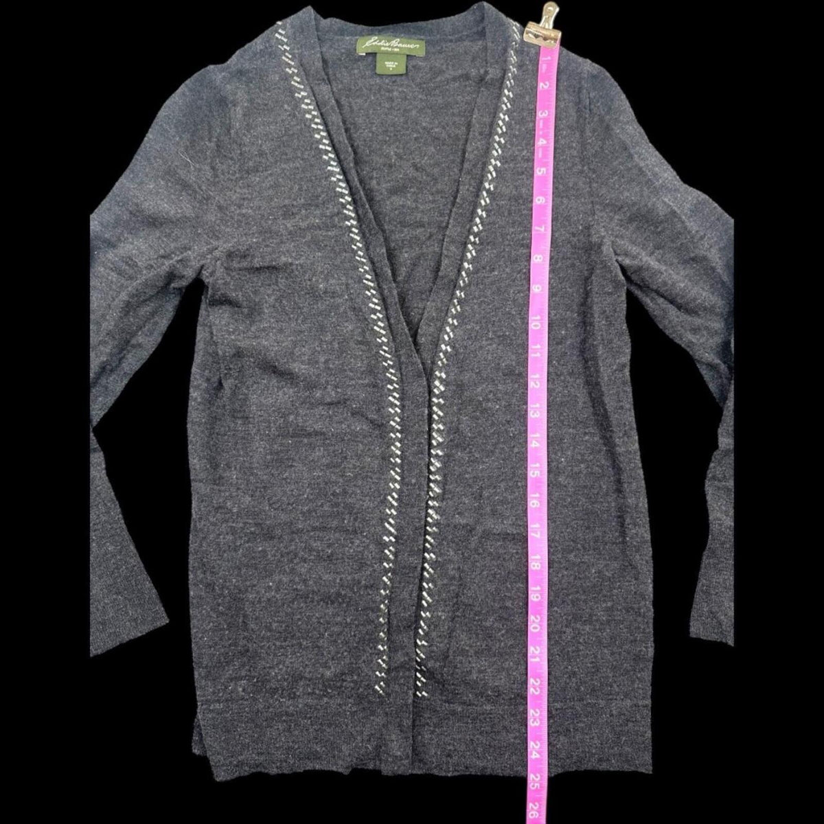 Eddie Bauer Cardigan Gray V Neck Snap Button