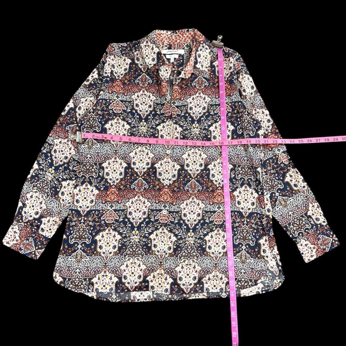 Foxcroft Bohemian Medallion Paisley Button Down Blouse