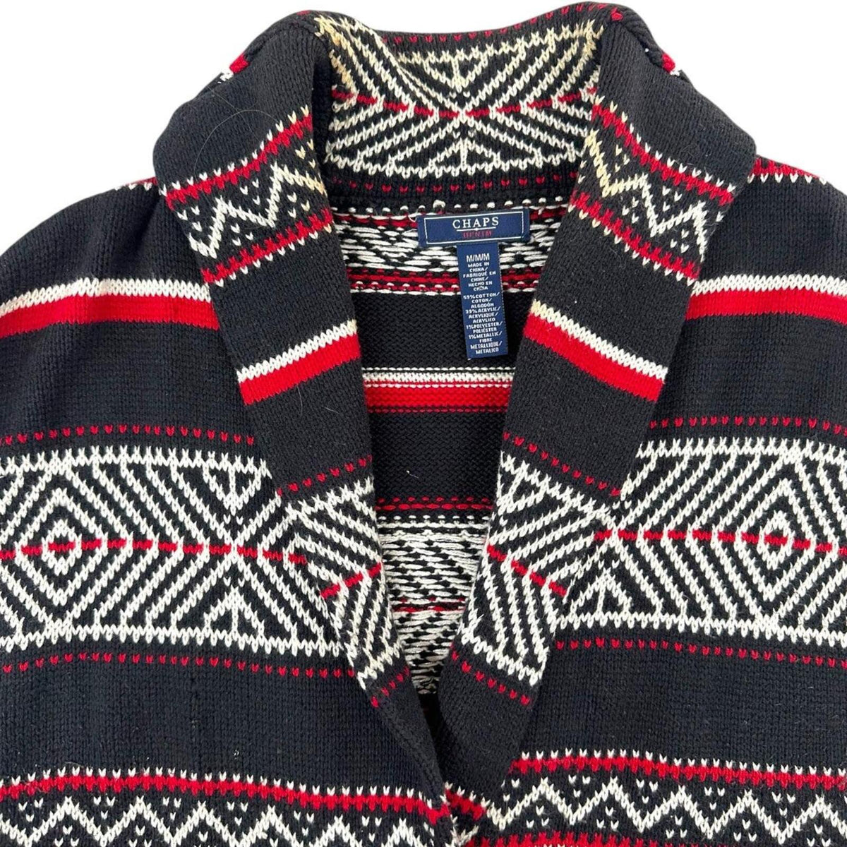 Chaps Geometric Southwestern Sweater Vest with Toggle Closure Black Red White