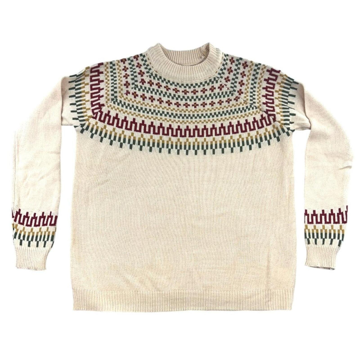 Cream Nordic Pattern Sweater Bohemian Casual Preppy Style