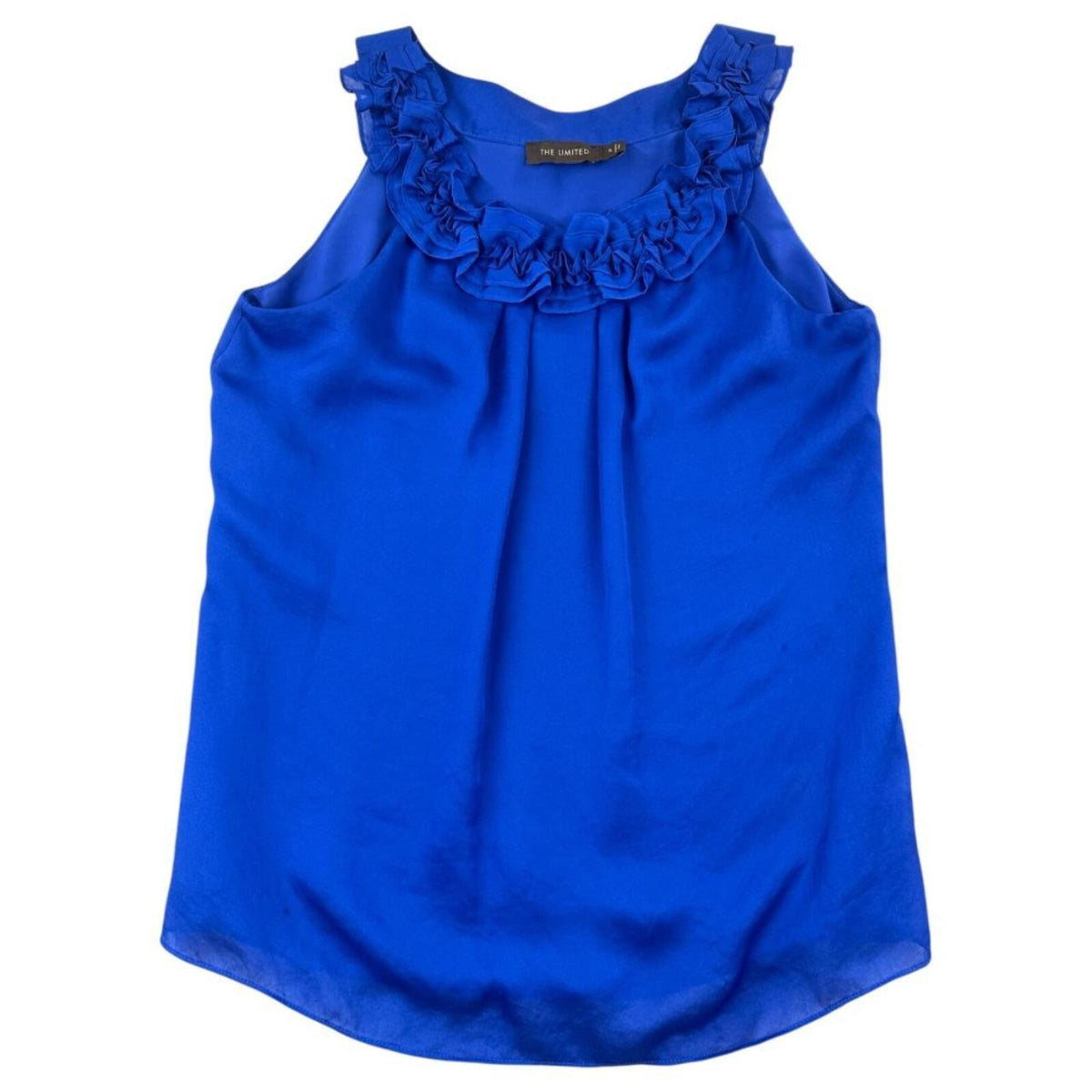The Limited Royal Blue Satin Sleeveless Top with Ruffled Neckline