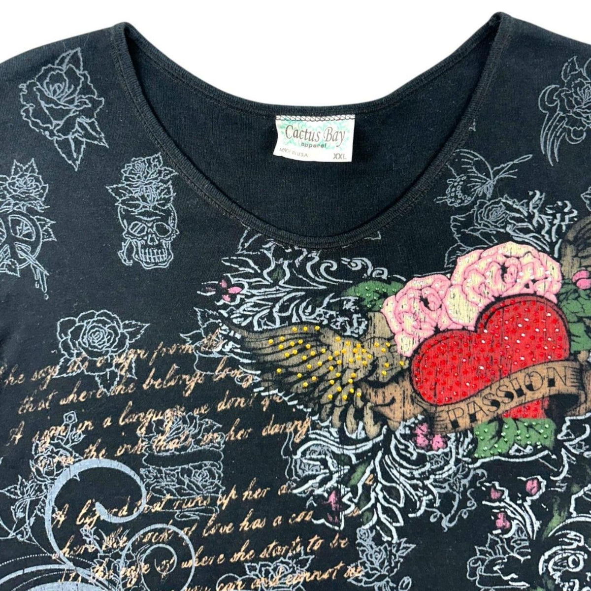 Cactus Bay Apparel Y2K Tattoo Style Graphic Tee Black Red