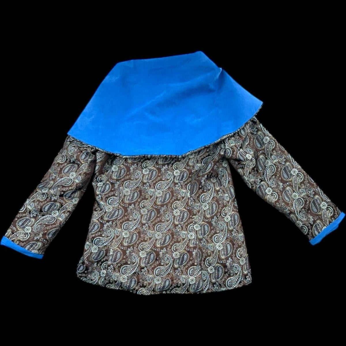 Vintage Paisley Jacket with Blue Velvet Collar Retro 60s 70s Mod Boho