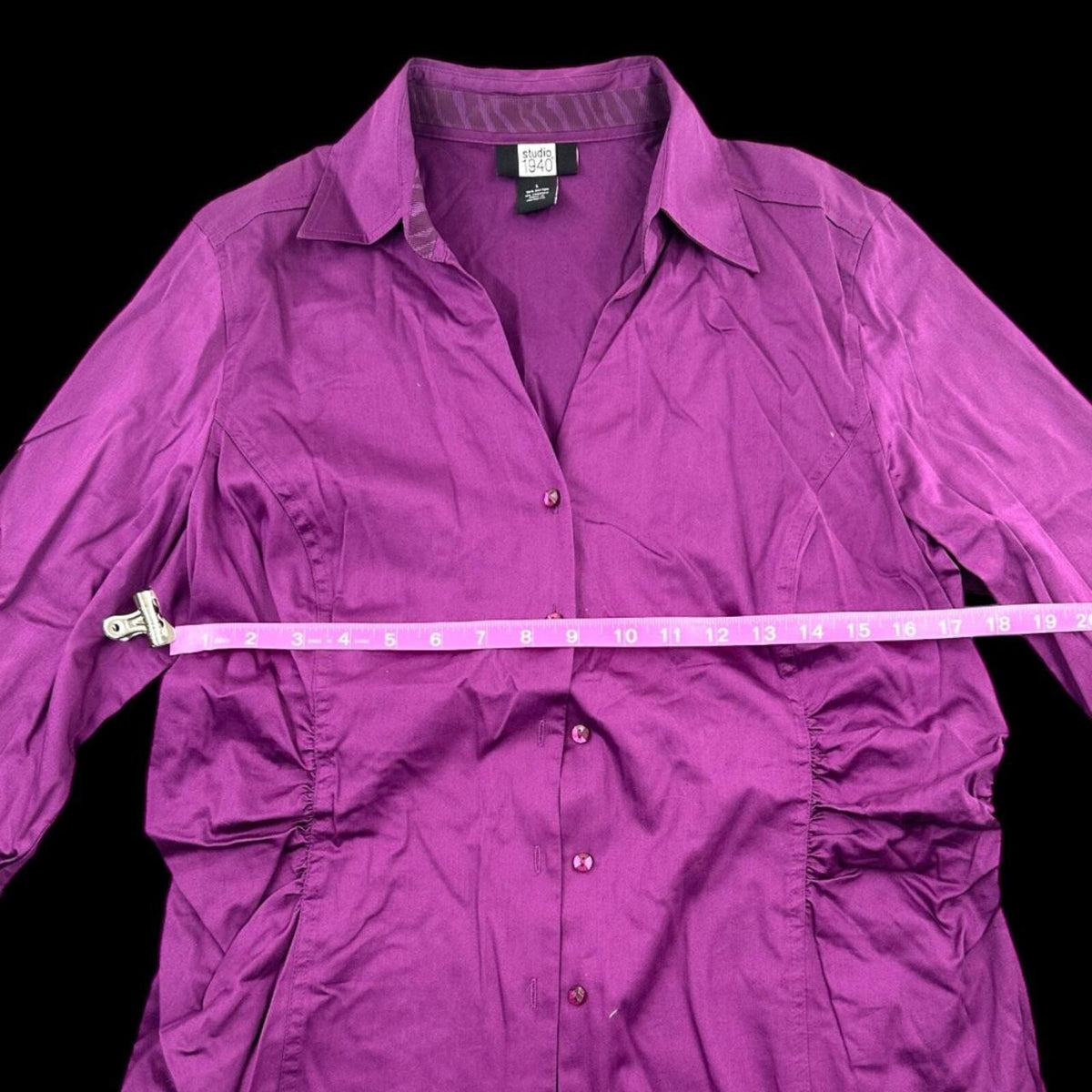 Studio 1940 Purple 3/4 Sleeve Button Up Blouse