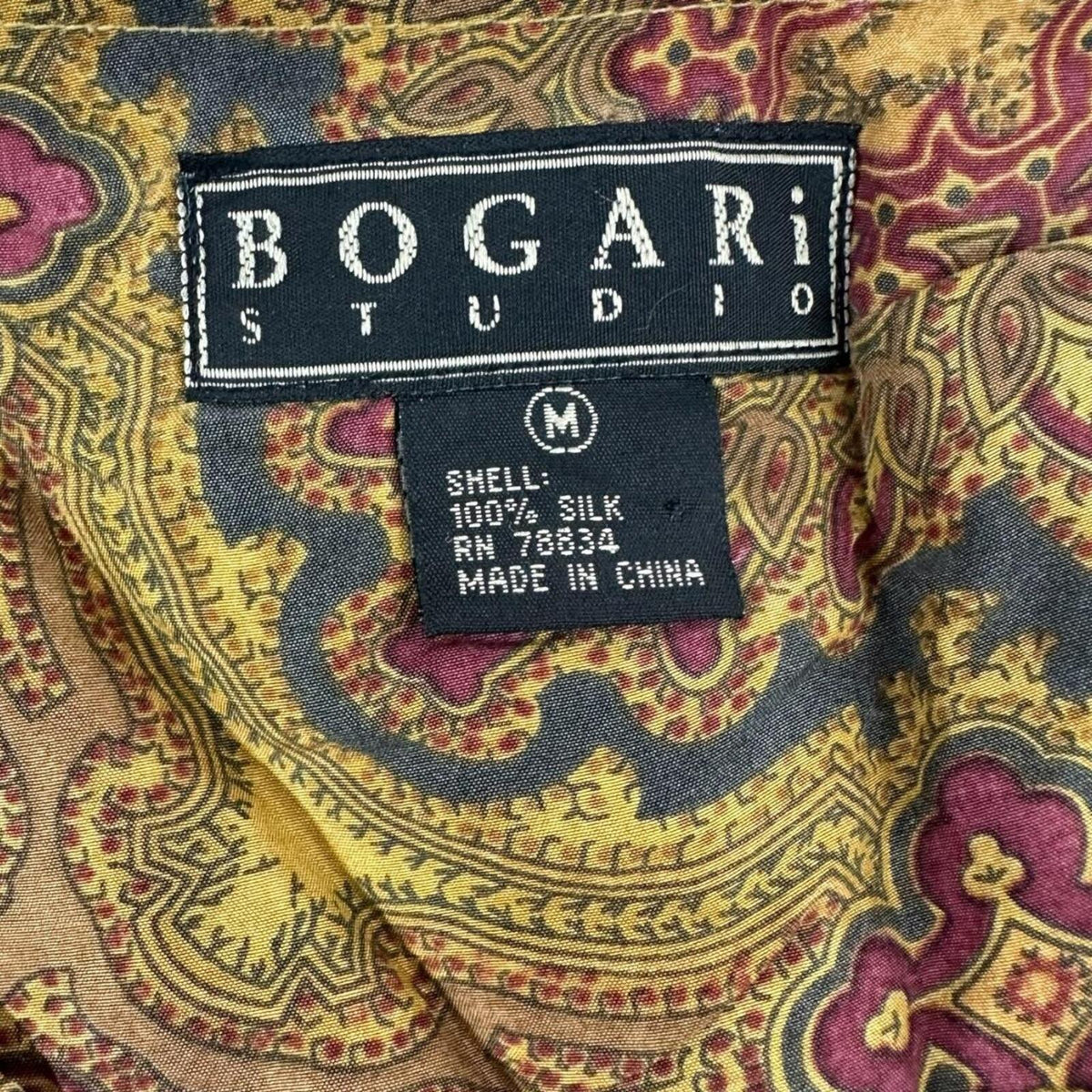 Bogari Studio Vintage Band Collar Button Up Blouse in Mustard Yellow Paisley