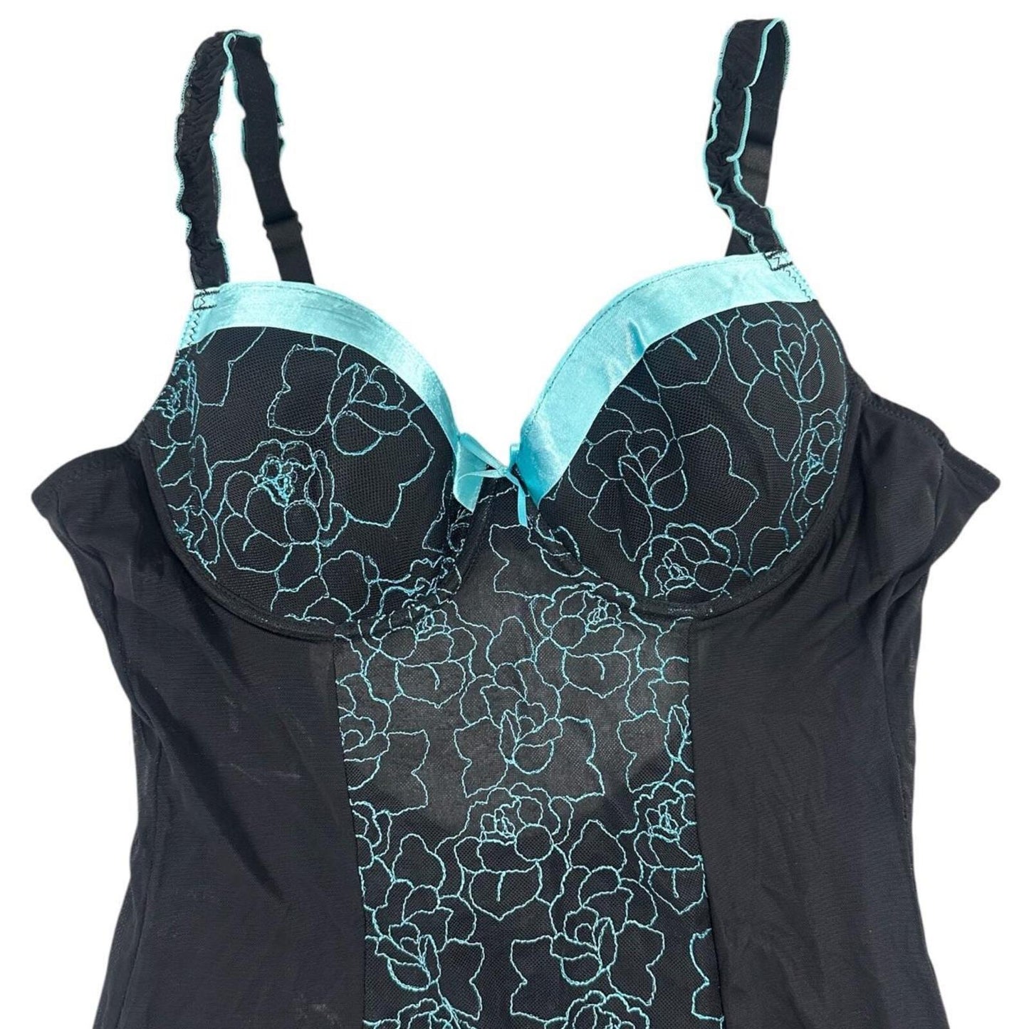 Undercover Black and Turquoise Floral Embroidered Sheer Mesh Corset Top Size 38C