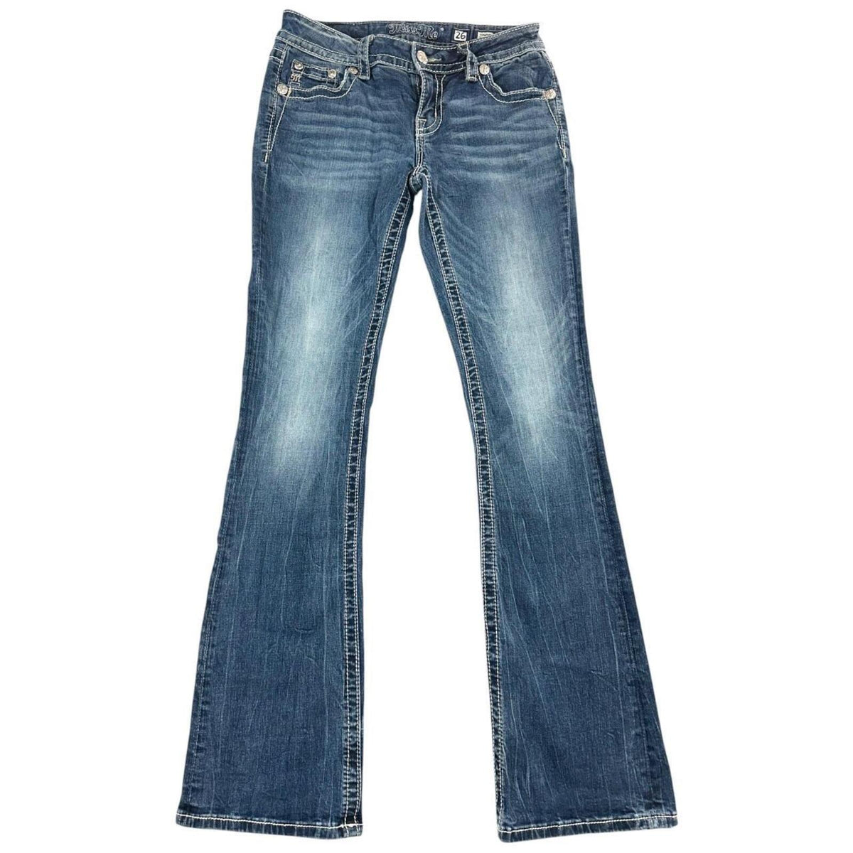 Miss Me Vintage Angel Wing Embellished Bootcut Jeans Y2K Rhinestone Denim