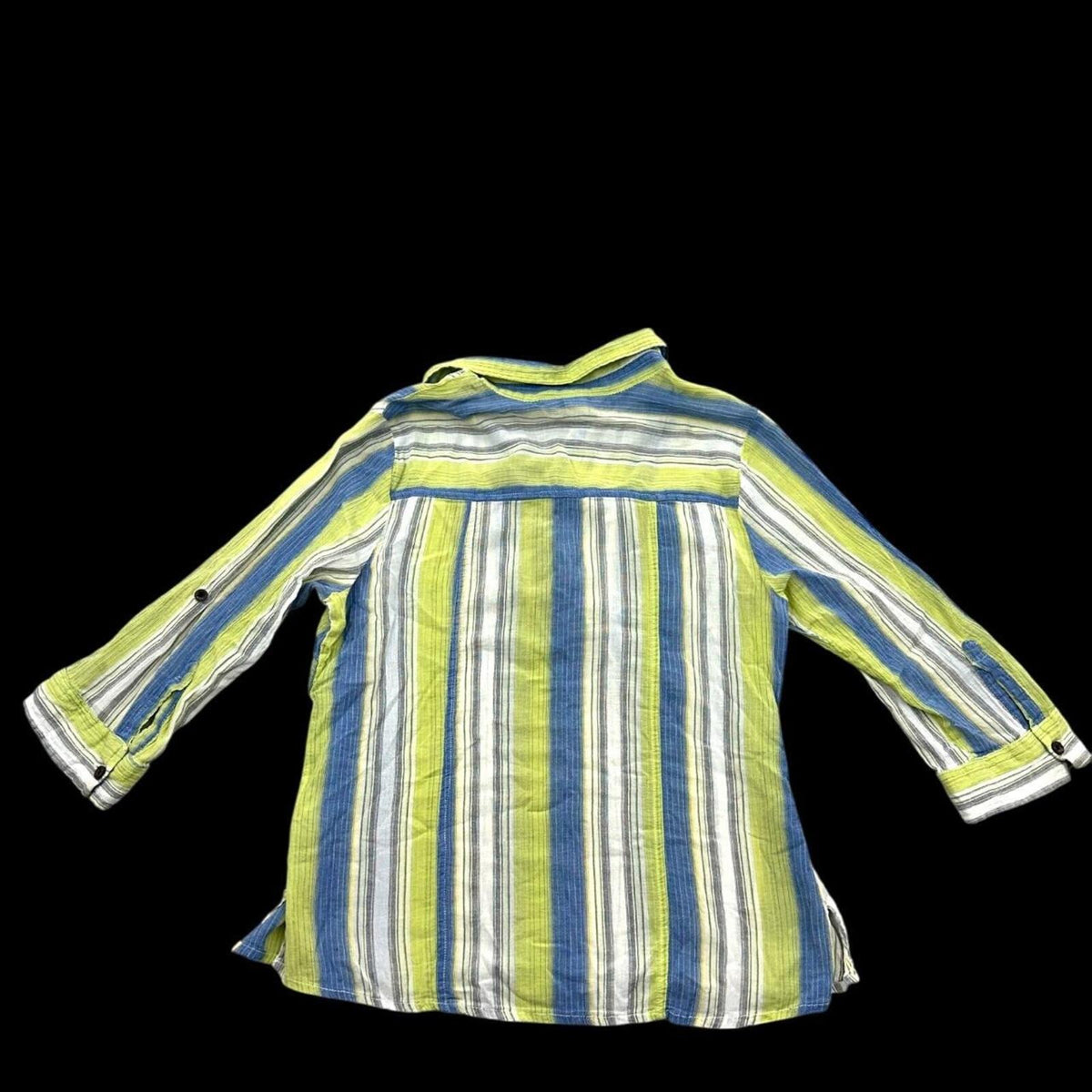 Christopher & Banks Vintage Striped Button Up Top in Blue White Lime Green