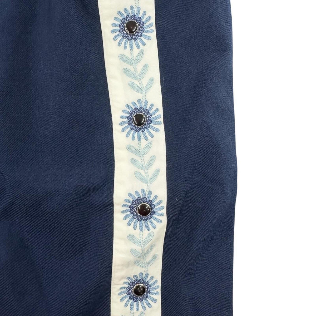 Vintage DSCP Navy A Line Skirt with Blue Floral Embroidery White Contrast Panel