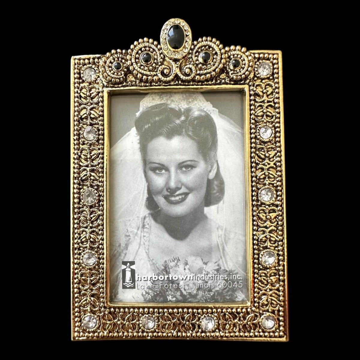 Harbor Town Industries Vintage Ornate Gold Tone Jeweled Picture Frame