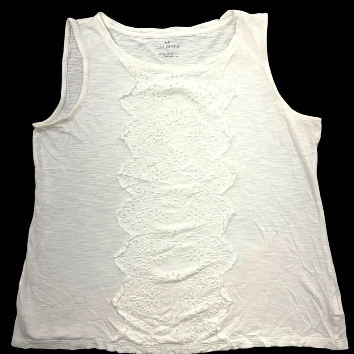 Talbots White Tank Top Large Bohemian Cottage Style Sleeveless