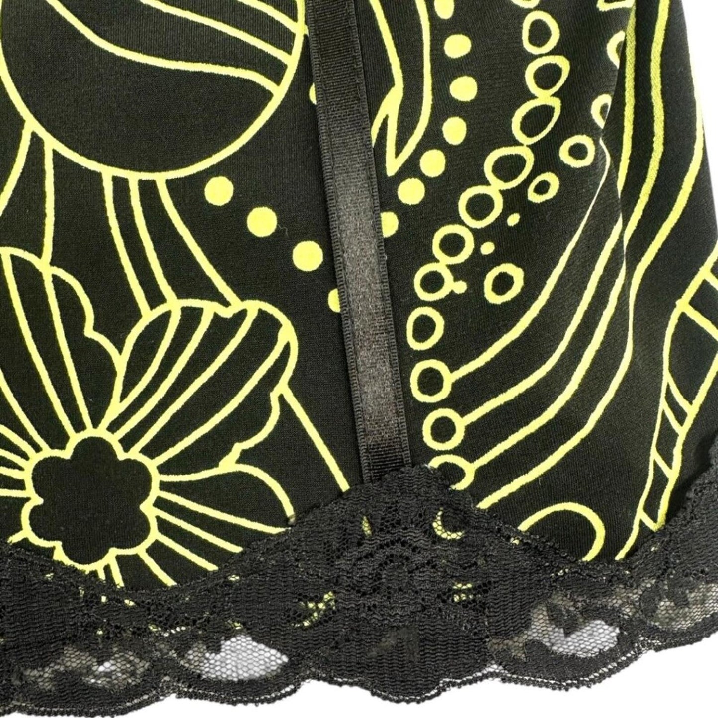 Fashion Bug Y2K Corset Style Tank Top Black Neon Green Floral Whimsigoth Fairy