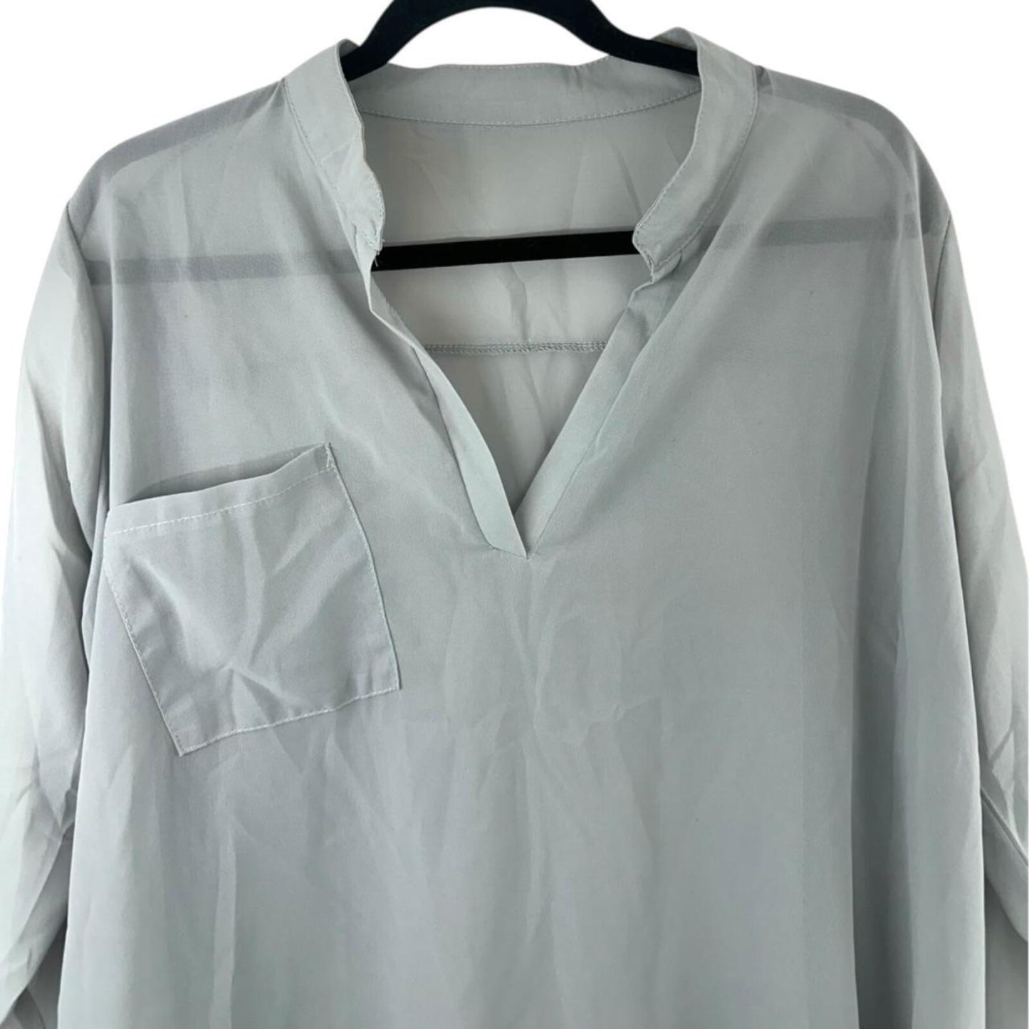 Light Gray Sheer Long Sleeve Blouse Casual Minimalist Tunic