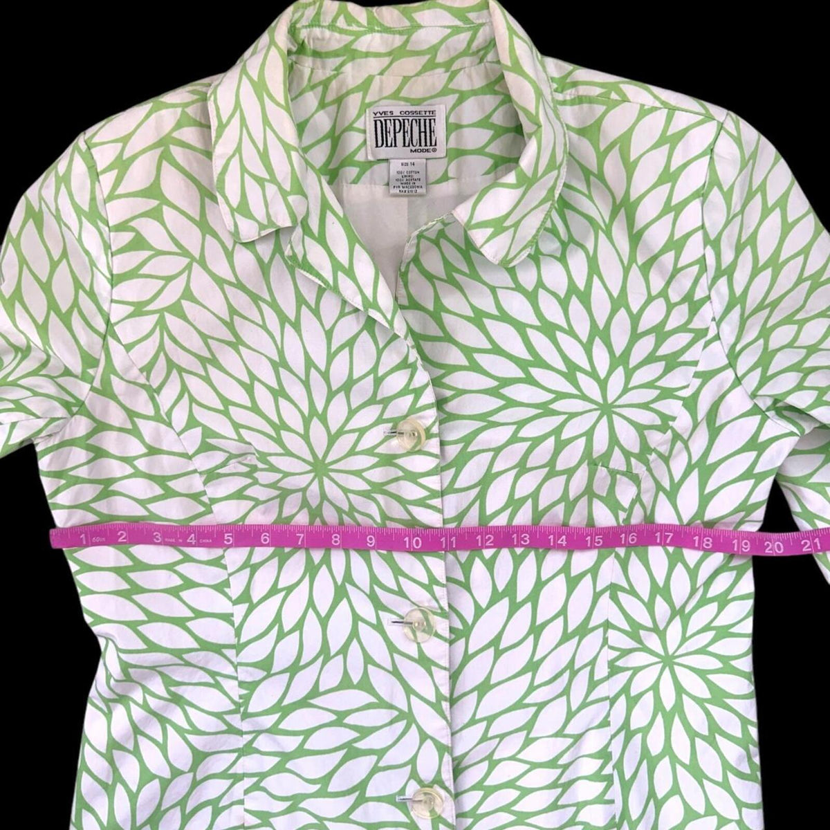 Yves Cossette Depeche Jacket Vintage Green Floral Button Up Long Sleeve Retro