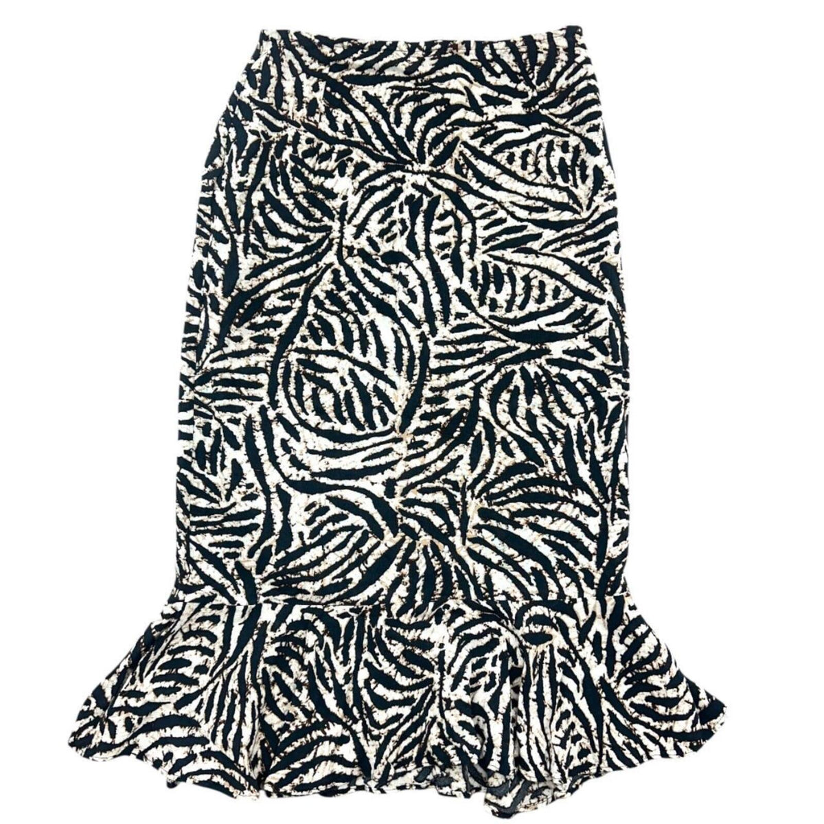 White Stag Black and White Abstract Print Midi Skirt with Ruffles Y2K Bohemian