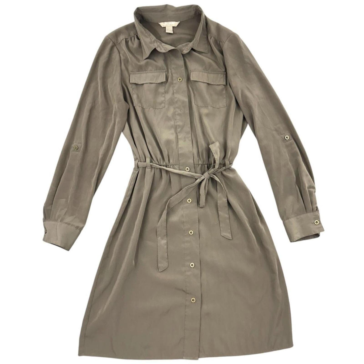 Banana Republic Khaki Green Utility Shirt Dress with Tie Belt