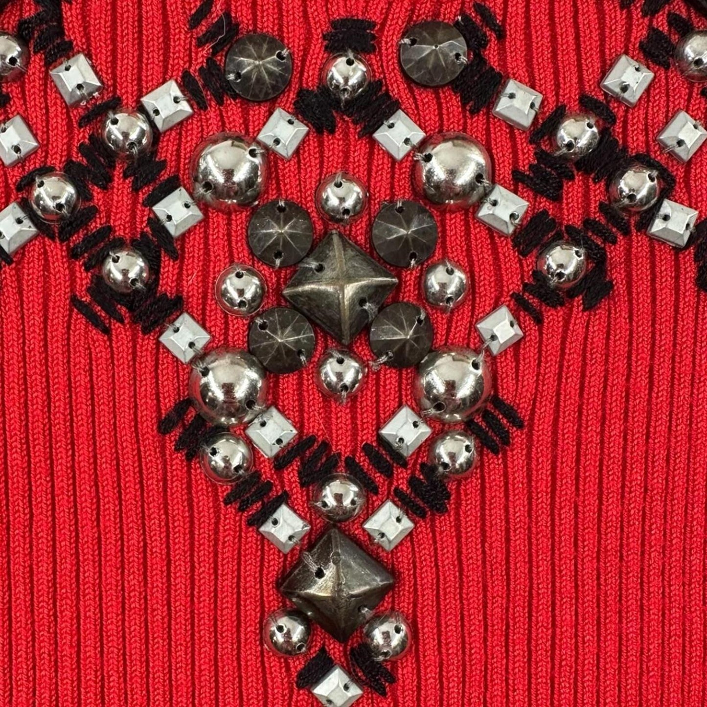 Ruby Rd. Red Ribbed Tank Top with Beaded V Neckline Y2K Indie Whimsigoth