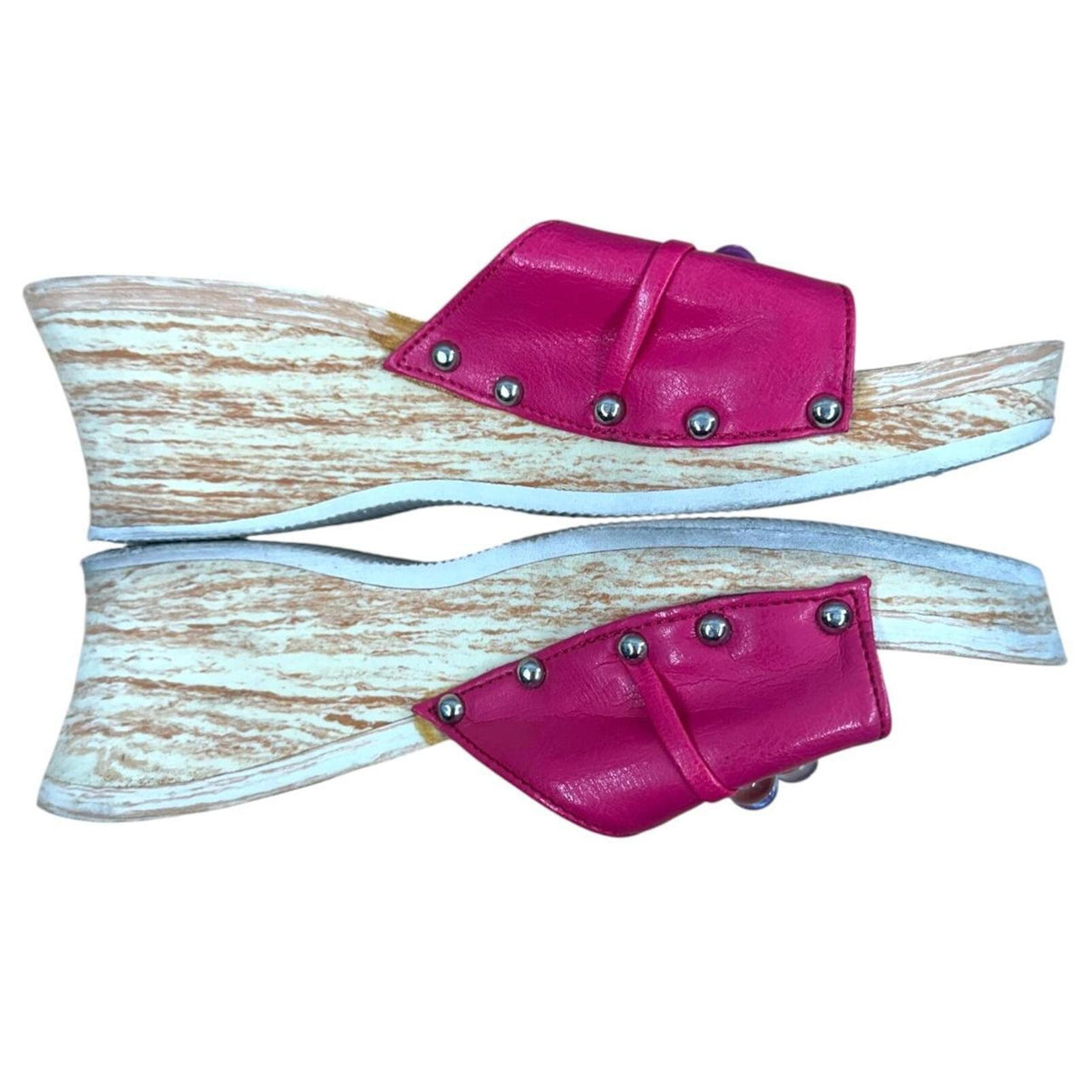 Hot Pink Y2K Wedge Sandals with Crystal Bead Accents
