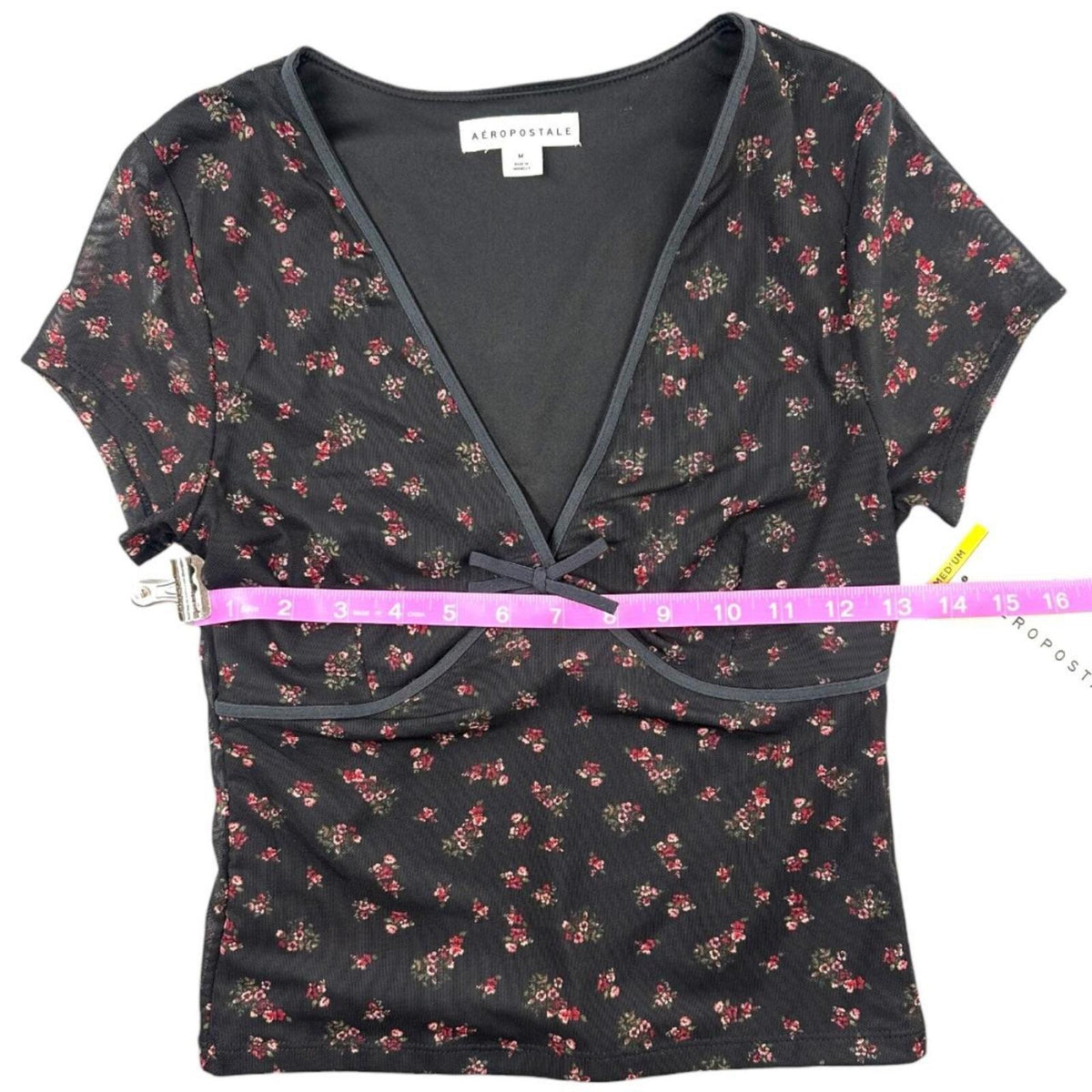 Aéropostale Floral Mesh V Neck Crop Top Y2K Coquette