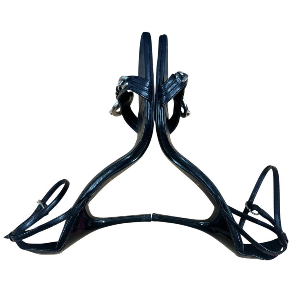 Diva DNA Black Strappy Stiletto Sandals with Silver Chain Logo Detail