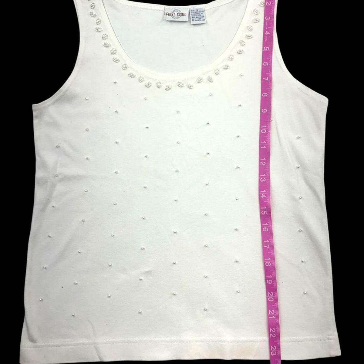 First Issue by Liz Claiborne White Rhinestone Embellished Tank Top