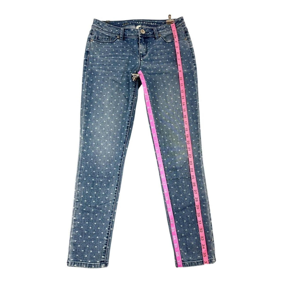 LC Lauren Conrad The Pencil Jeans Blue Denim White Heart Print Y2K Coquette
