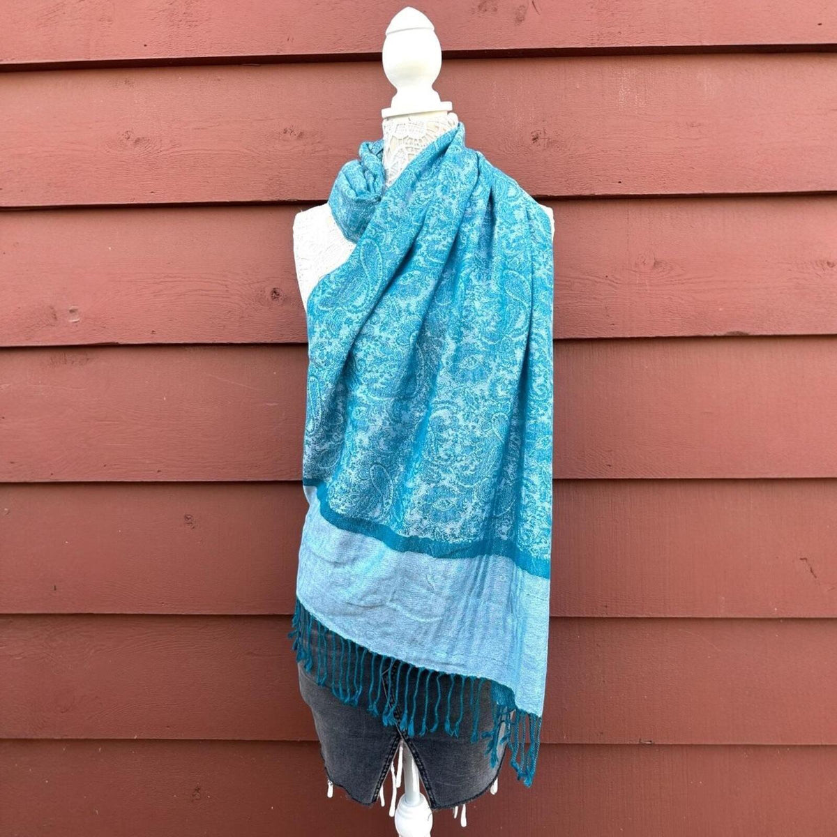 Blue Paisley Patterned Pashmina Scarf