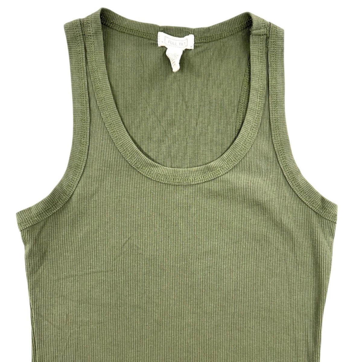 FULL TILT Classic Olive Green Ribbed Scoop Neck Tank Top Minimalist Basic