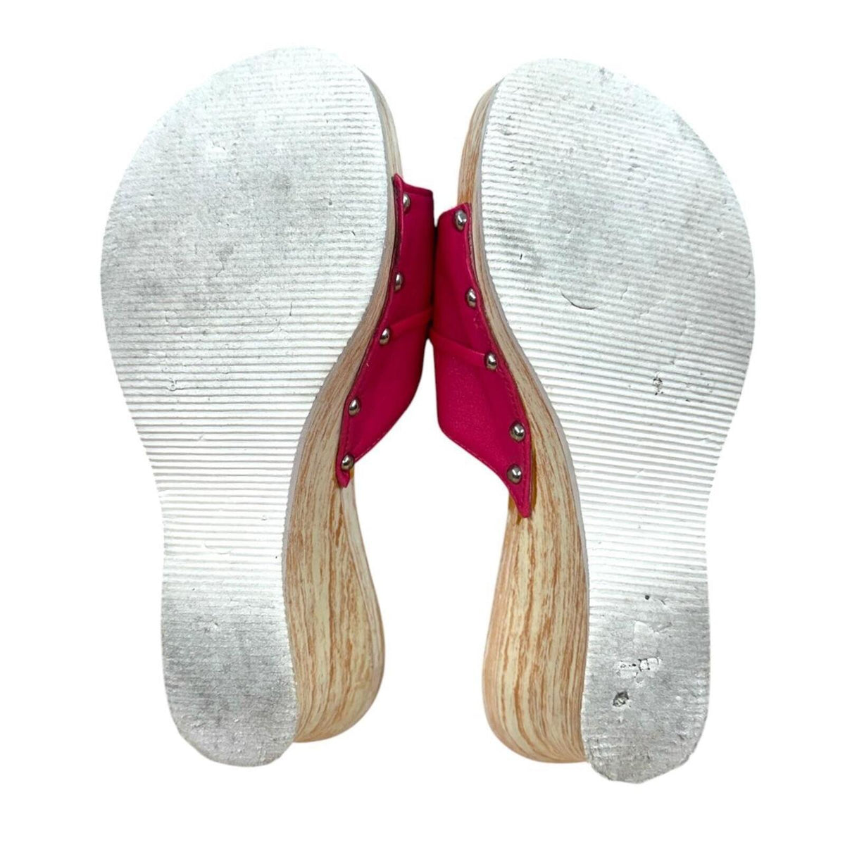 Hot Pink Y2K Wedge Sandals with Crystal Bead Accents