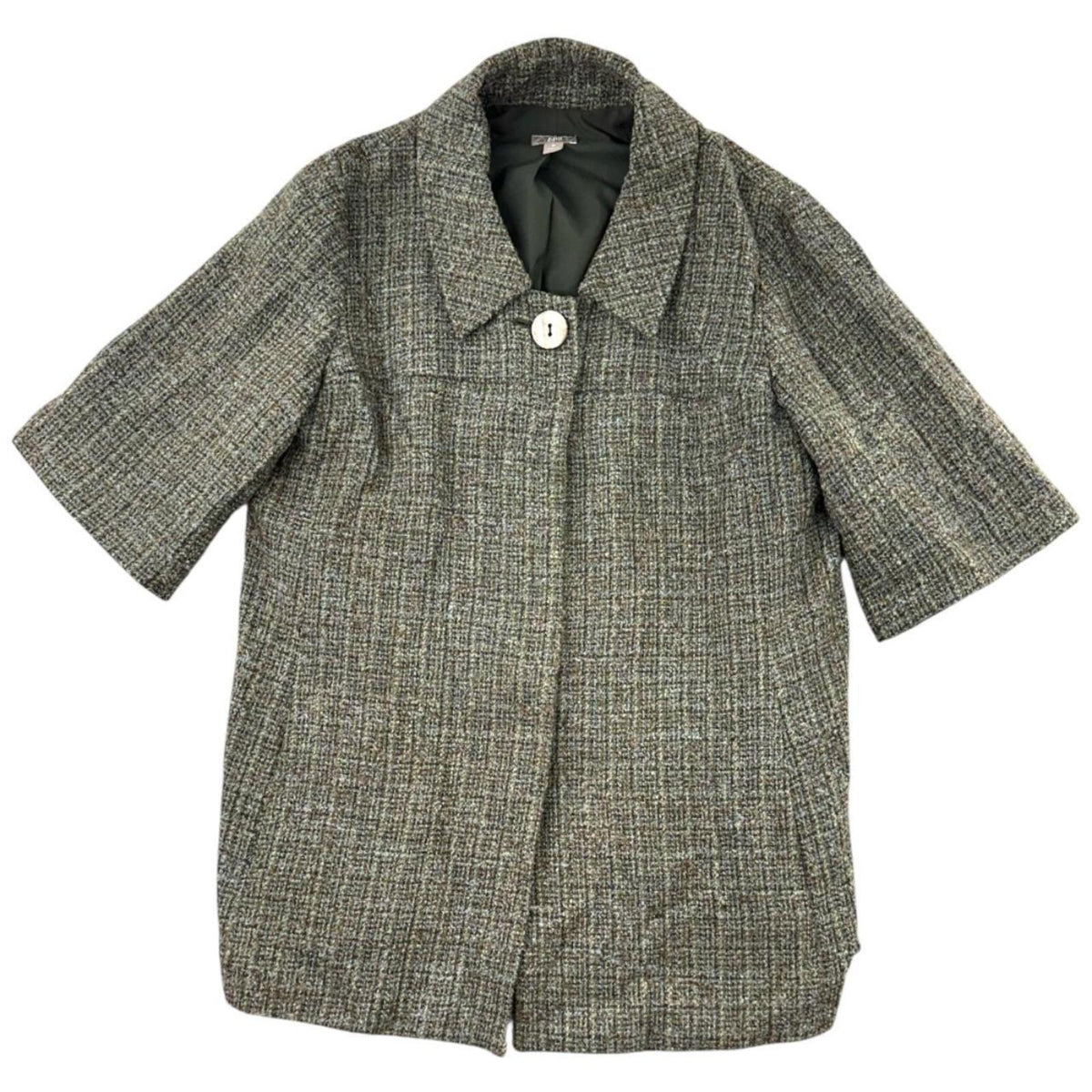 J. Jill Green Gray Tweed Short Sleeve Jacket Classic Preppy Minimalist