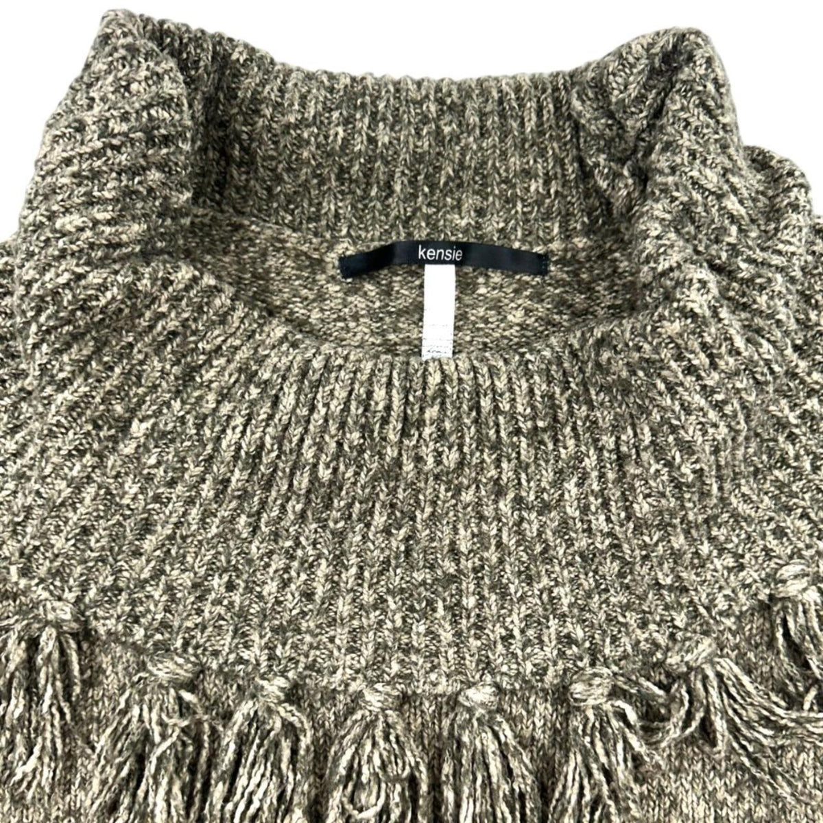 Kensie Bohemian Marled Fringe Cowl Neck Sweater Cozy