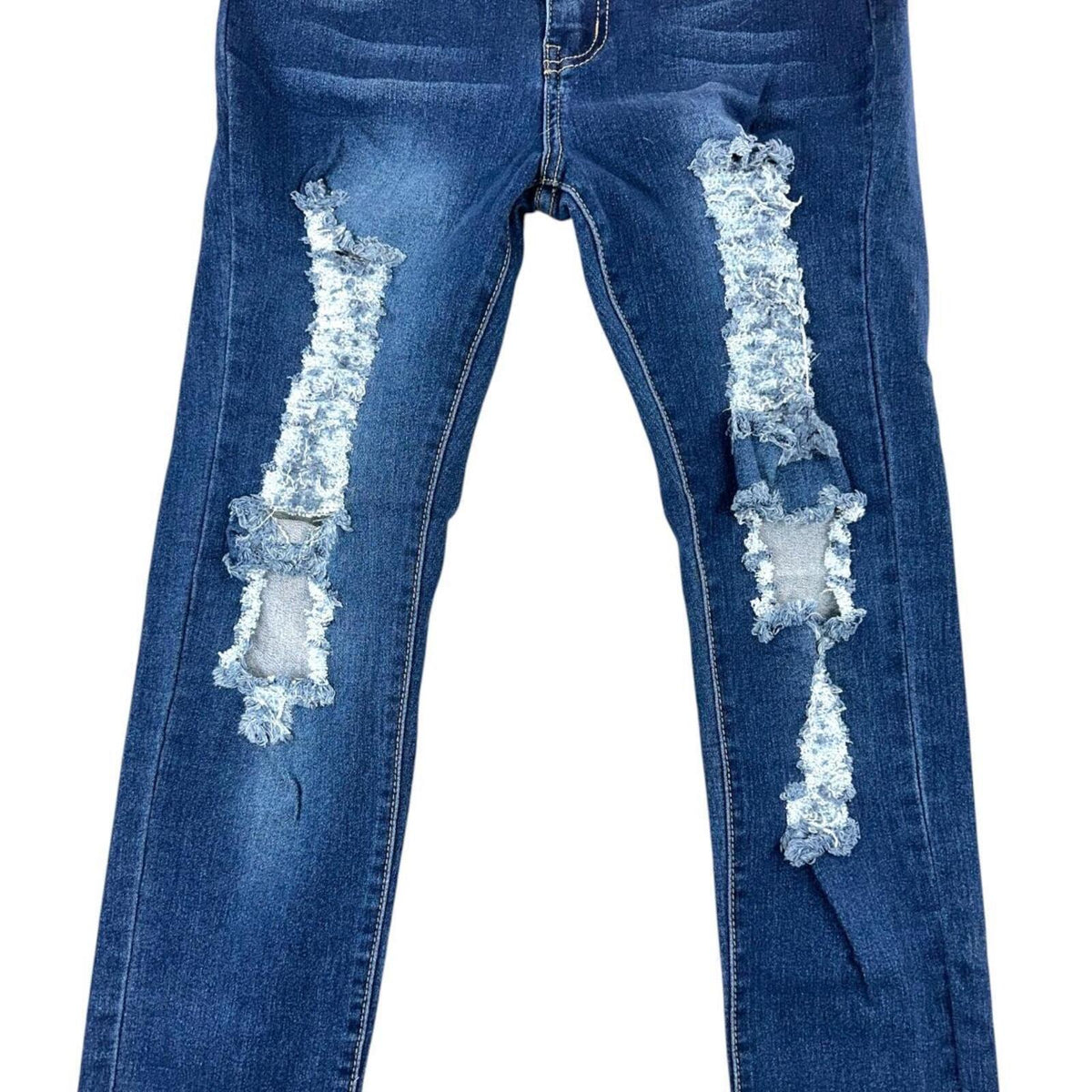 Fashion Nova Heavy Distressed Skinny Jeans High Waisted Blue Navy Stretch Denim