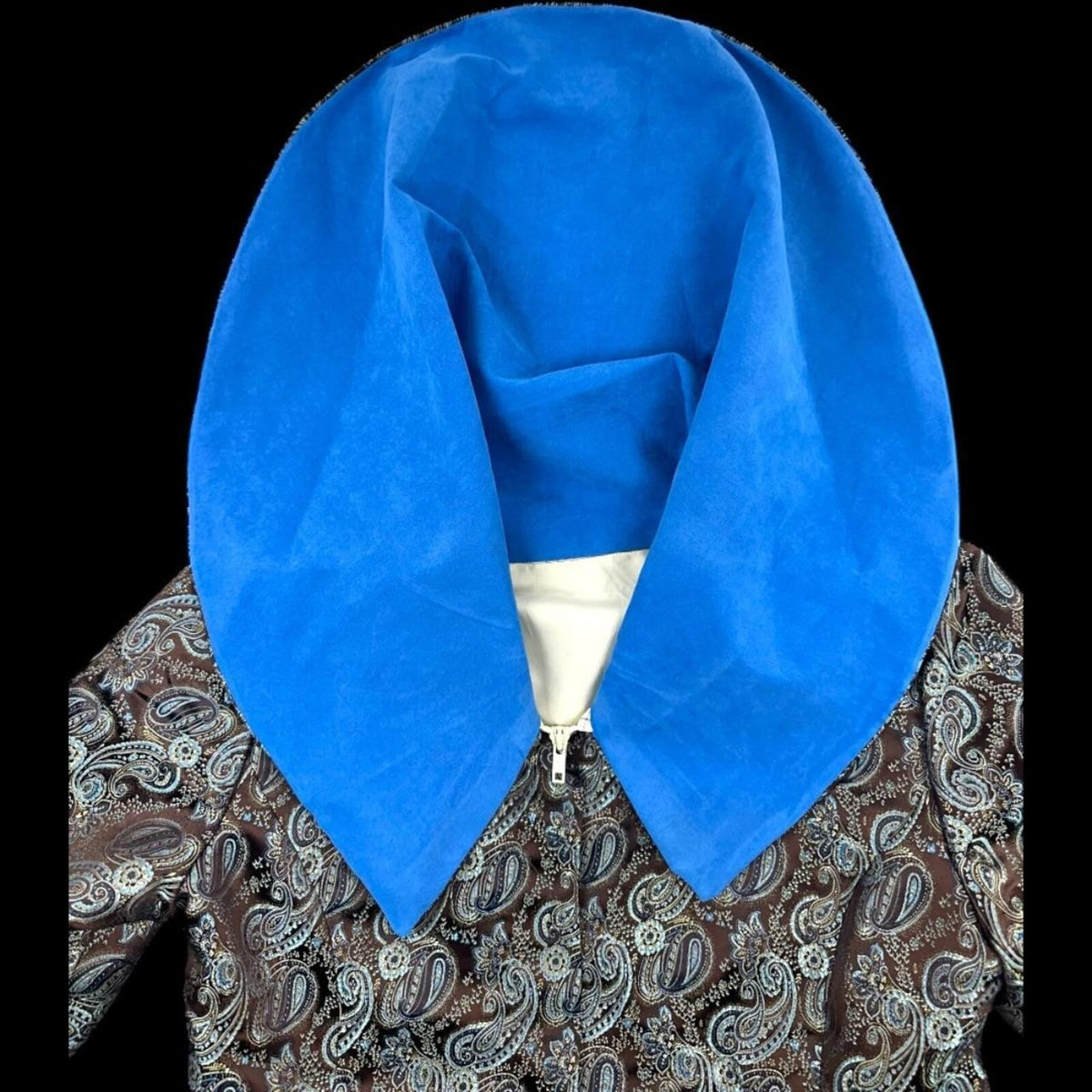 Vintage Paisley Jacket with Blue Velvet Collar Retro 60s 70s Mod Boho