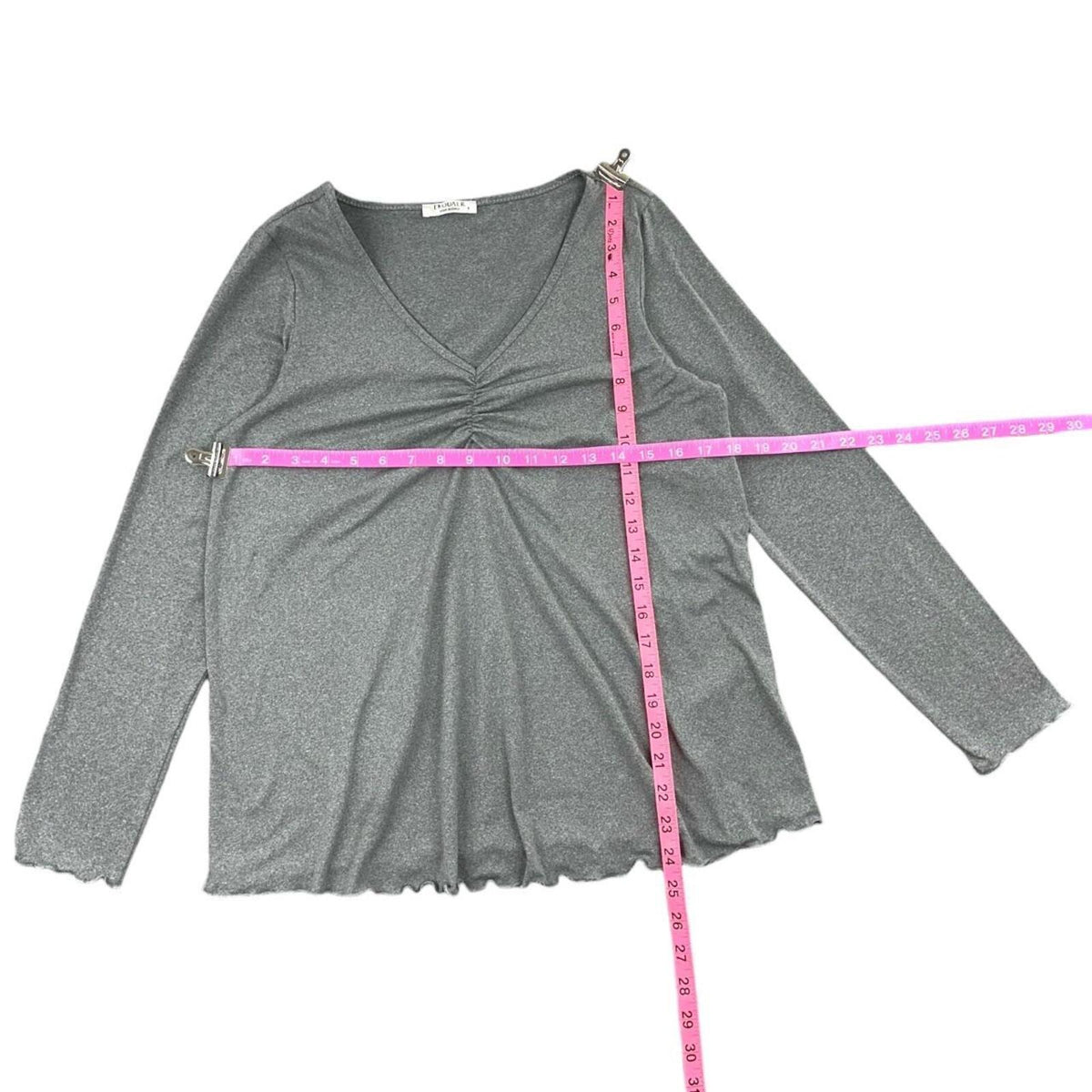 Ekouaer Grey Ruched V Neck Top Y2K Style