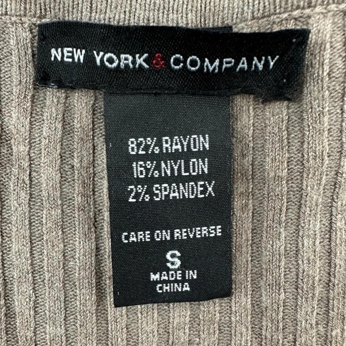 New York & Company Beige Ribbed V Neck Cardigan 3/4 Sleeve Minimalist