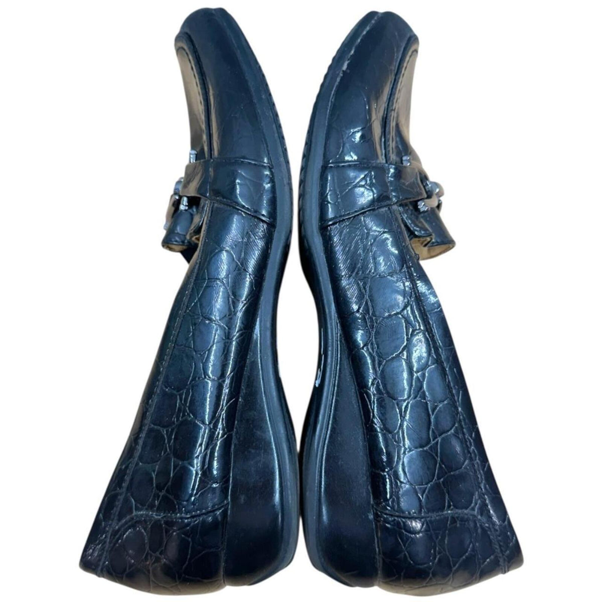 Naturalizer Black Faux Croc Patent Leather Loafers with Metallic