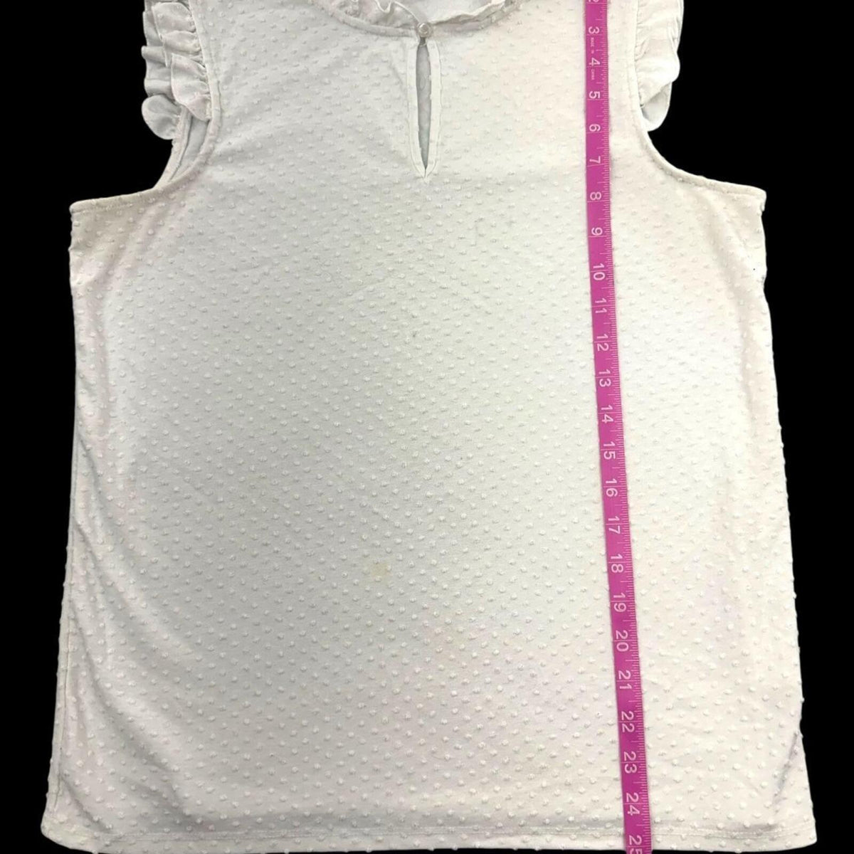 Adrianna Papell Sleeveless Swiss Dot Blouse with Ruffled Neckline