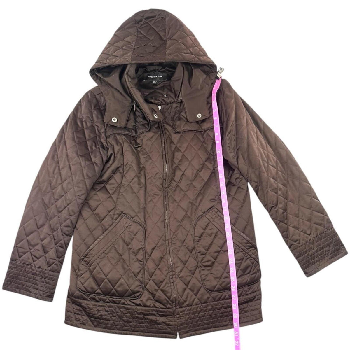 Jones New York Dark Brown Diamond Quilted Jacket Classic Preppy