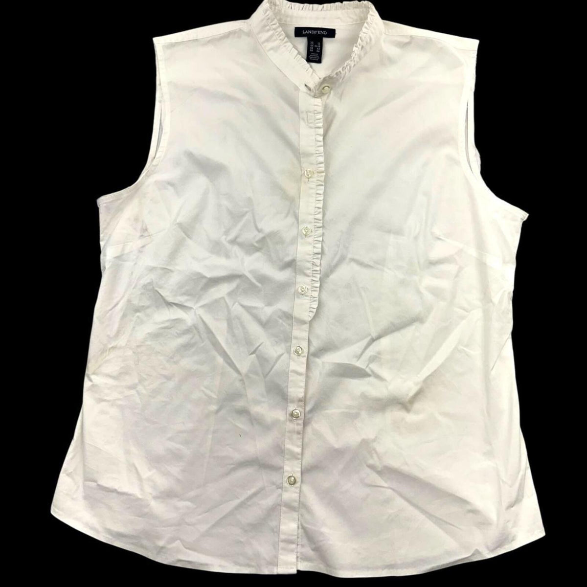 Lands' End White Sleeveless Button Up Shirt with Ruffle Collar