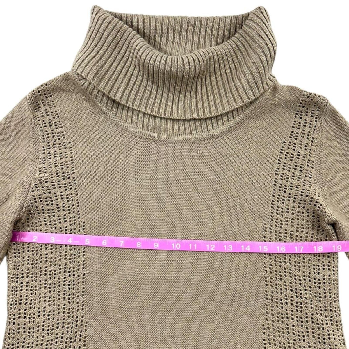New York & Company Taupe Cowl Neck Sweater with Metallic Thread Detail