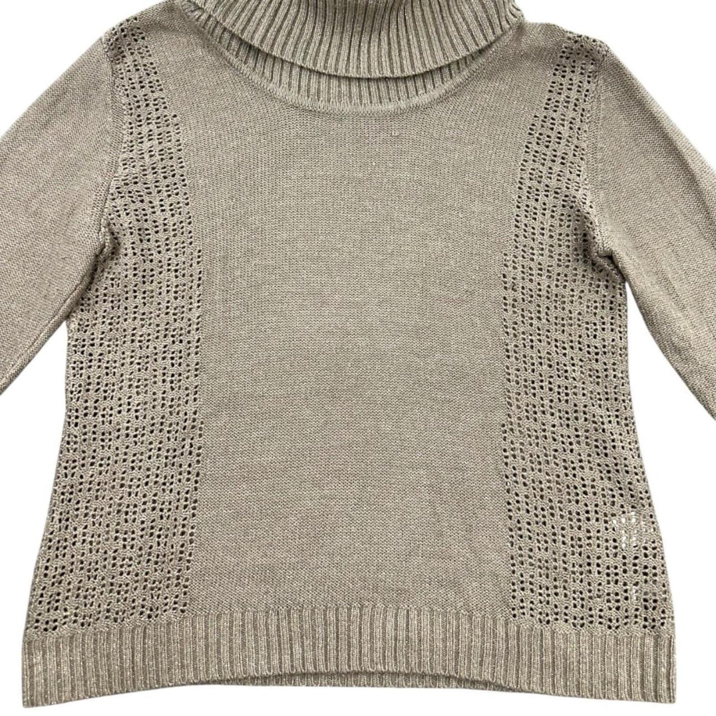 New York & Company Taupe Cowl Neck Sweater with Metallic Thread Detail