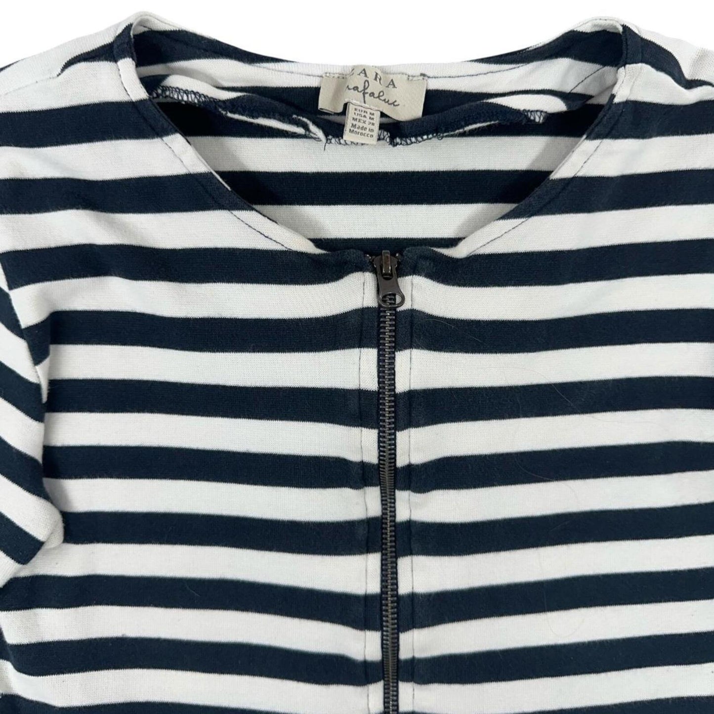 ZARA Trafaluc Navy White Striped Peplum Jacket with Front Zipper