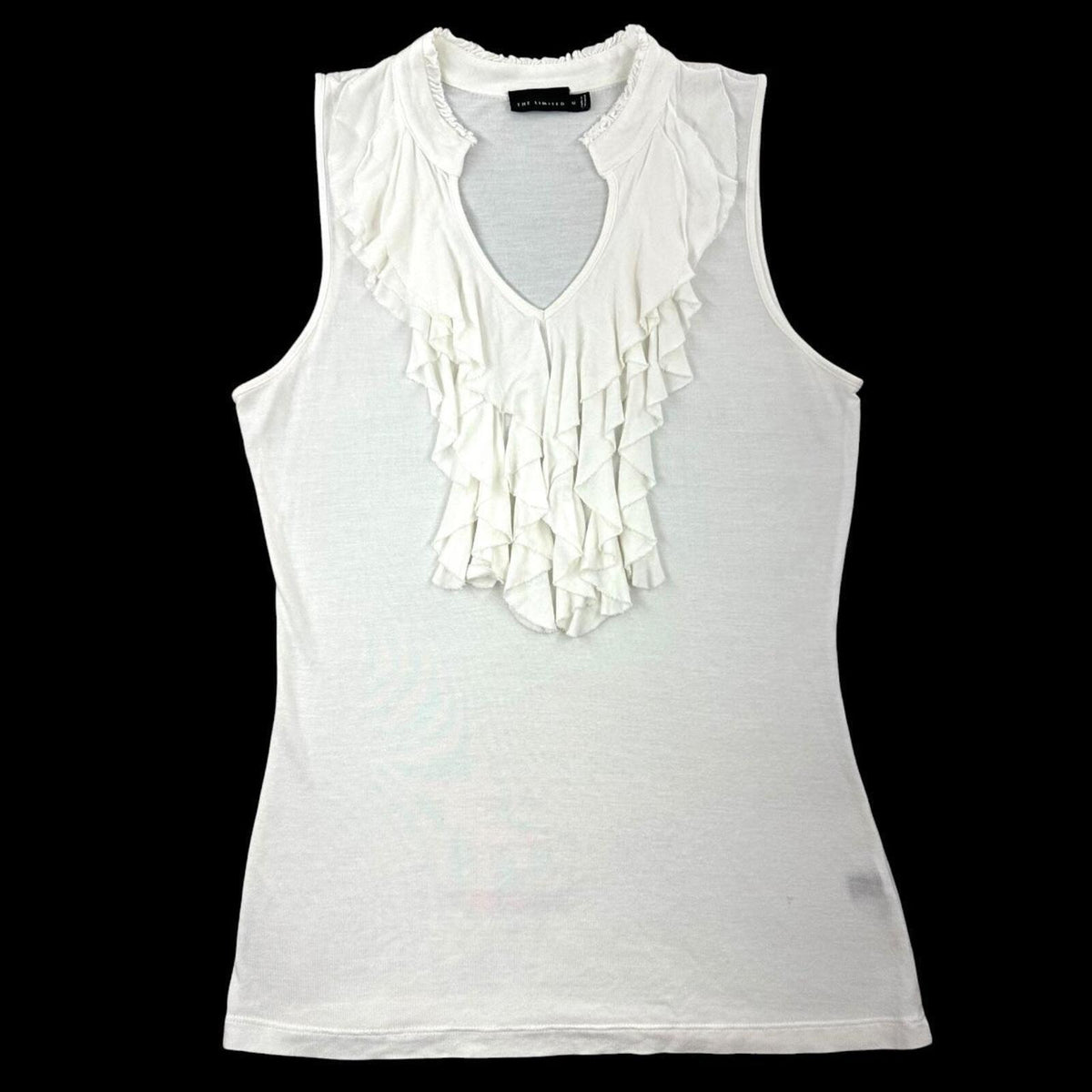 The Limited White Sleeveless Ruffle Blouse Y2K Office Siren Coquette Girl