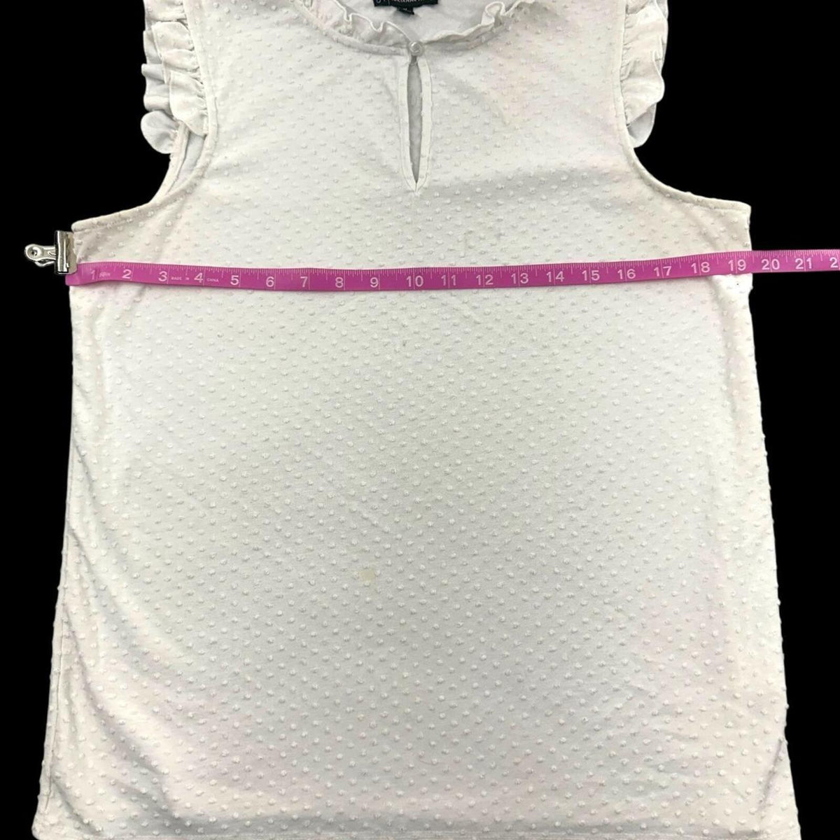 Adrianna Papell Sleeveless Swiss Dot Blouse with Ruffled Neckline